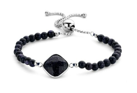 Victoria Silver colored black stoned, beaded bracelet