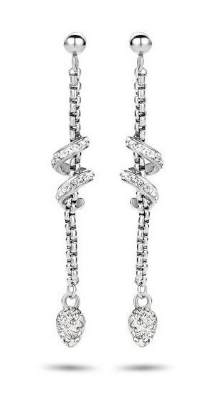 Victoria Silver Colored White Stone Spiral Earrings