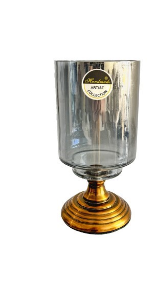 Γυάλινο Κηροπήγιο Με Μεταλλική Χρυσή Αντικέ Βάση 10x20cm