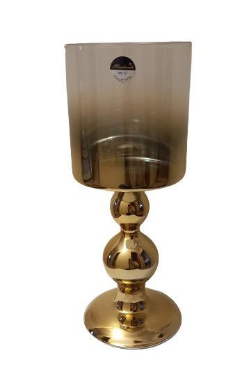Γυάλινο Διακοσμητικό Κηροπήγιο Διάφανο/Χρυσό 11x11x29cm