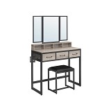 VASAGLE RVT004B02 Τουαλέτα Μακιγιάζ με Τριπλό Καθρέφτη & Σκαμπό, 3 Συρτάρια, Θήκη Σεσουάρ & Δοχείο Αποθήκευσης — Industrial Στυλ, Γκρι / Μαύρο  RVT004B02