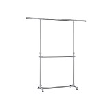 SONGMICS Ρυθμιζόμενη Κρεμάστρα Ρούχων με 2 Ράβδους – Υψηλή Αντοχή, Με Ρόδες, Ασημί LLR401