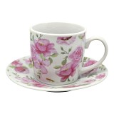 ANKOR Σετ Φλυτζανιών Καφέ 110ml Πορσελάνης με Σχέδιο Ροζ Λουλούδια  Κομψό & Διαχρονικό 848478