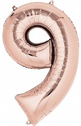 Number Rose Gold giant number foil balloon 9, 86x55 cm