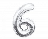 Number Silver, Number 6 Silver Foil Balloon 85 cm