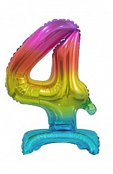 Number Rainbow Colorful Mini Number 4 Foil Balloon with Base 38 cm