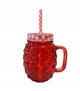 Γυάλινο Ποτήρι Με Καπάκι Και Καλαμάκι  16501325-Κόκκινο/ Red
