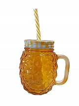Γυάλινο Ποτήρι Με Καπάκι Και Καλαμάκι  16501325-Κίτρινο/ Yellow