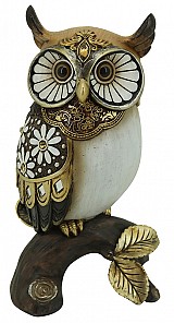 Διακοσμητική Κουκουβάγια Polyresin Εκρού/Χρυσή/Καφέ 11x9x20.5εκ