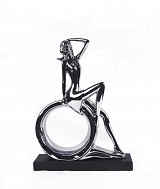 Κεραμική Ασημί Διακοσμητική Φιγούρα Γυναίκας Με Μαύρη Βάση 37cm S1713