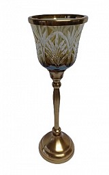 Γυάλινο Χρυσό/Μελί Κηροπήγιο Με Μεταλλική Χρυσή Αντικέ Βάση 11.5x11.5x33cm