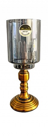 Γυάλινο Κηροπήγιο Με Μεταλλική Χρυσή Αντικέ Βάση 10x26cm