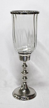 Διακοσμητικό Γυάλινο Βάζο Mε Μεταλλική Aσημί Αντικέ Βάση & Στεφάνι 16.5x16.5x46cm