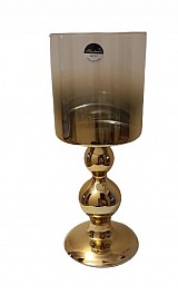 Γυάλινο Διακοσμητικό Κηροπήγιο Διάφανο/Χρυσό 11x11x29cm