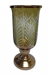 Διακοσμητικό Γυάλινο Χρυσό/Μελί Βάζο & Μεταλλική Χρυσή Αντικέ Βάση 15.5x15.5x32cm