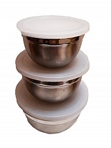 Σετ 3 Ανοξείδωτα Στρογγυλά Τάπερ Με Πλαστικό Καπάκι