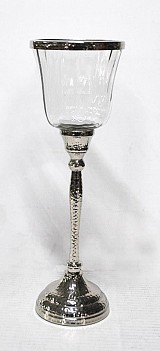 Διακοσμητικό Γυάλινο Βάζο Mε Μεταλλική Aσημί Βάση & Στεφάνι 11.5x11.5x33cm