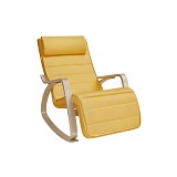 SONGMICS Rocking Chair with Armrests Birch Wood Rocking Chair 5-Way Adjustable Footrest Load 150kg for Bedroom Living Room Pastel Yellow Natural LYY010Y01