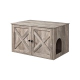 FEANDREA Greige PCL002G01 Cat Litter Tray Cabinet with Doors for Cat Litter Tray Cat House Easy Assembly