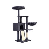 FEANDREA Cat Scratching Post 135 cm Small Cat Tree Multi-Tier Plush Cat Scratching Post with Washable Removable Perch Scratching Post Basket Cave Dark Grey