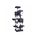 FEANDREA Cat Tree, 206 cm Large Cat Tower with 13 Scratching Posts, 1 Scratching Ramp, 2 Perches, 2 Caves, Basket, Hammock, Pompoms, Multi-Level Plush Cat Condo for Indoor Cats, Smoky Grey