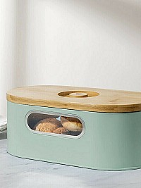 Navaris Ψωμιέρα με Καπάκι Μεταλλική Mint 33.5x19.5x13cm