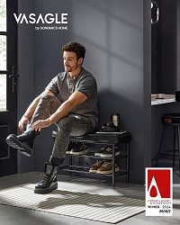 VASAGLE EKHO LSB054B01 Πάγκος Παπουτσιών με Καθισμα — Συνθετικό Δέρμα, Μεταλλικός Σκελετός, 3 Επίπεδα Ραφιών, Αντοχή 135 kg — Μαύρο Ink Black 30 × 80 × 50 cm