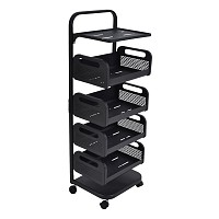 ΤΡΟΛΕΪ ΑΠΟΘΗΚΕΥΣΗΣ ΜΕΤΑΛΛΙΚΟΣ ΜΕ 4 ΚΑΛΑΘΙΑ ΚΑΙ 2 ΡΑΦΙΑ ΣΕ ΜΑΥΡΟ ΜΑΤ ΧΡΩΜΑ 37x22x106εκ. ANKOR