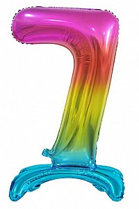 Number Rainbow Colorful Number 7 Foil Balloon with Base 74 cm