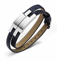 Victoria Silver Colored Black Leather Bracelet