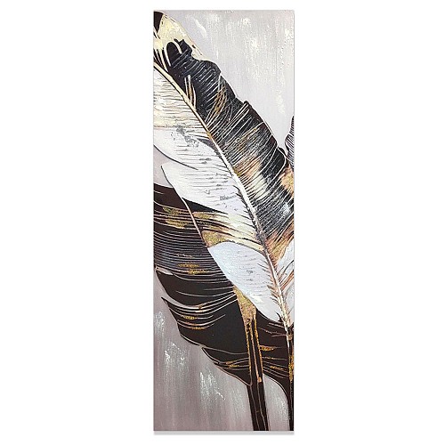 ΠΙΝΑΚΑΣ ΕΛΑΙΟΓΡΑΦΙΑ ΣΕ ΤΥΠΩΜΕΝΟ ΚΑΜΒΑ ΣΧΕΔΙΟ ΦΥΛΛΑ ΜΕ ΧΡΥΣΕΣ ΛΕΠΤΟΜΕΡΕΙΕΣ 30x90εκ. ANKOR