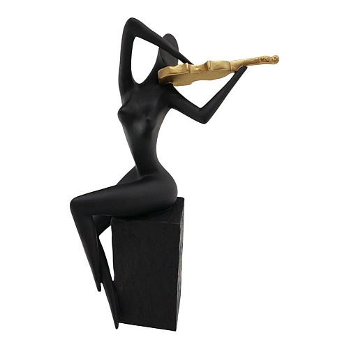 ΔΙΑΚΟΣΜΗΤΙΚΗ ΦΙΓΟΥΡΑ ΠΟΛΥΕΣΤΕΡΙΚΗ ΓΥΝΑΙΚΑ ΜΕ ΒΙΟΛΙ ΣΕ ΜΑΥΡΟ ΚΑΙ ΧΡΥΣΟ ΧΡΩΜΑ 15x8x26εκ. ANKOR