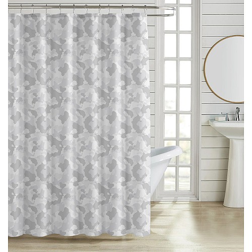 ΚΟΥΡΤΙΝΑ ΜΠΑΝΙΟΥ ΠΟΛΥΕΣΤΕΡΙΚΗ 180x200εκ 90gsm ΜΕ 12 ΚΡΙΚΟΥΣ ΑΦΗΡΗΜΕΝΟ ΜΟΤΙΒΟ ΣΕ ΓΚΡΙ ΧΡΩΜΑ ANKOR