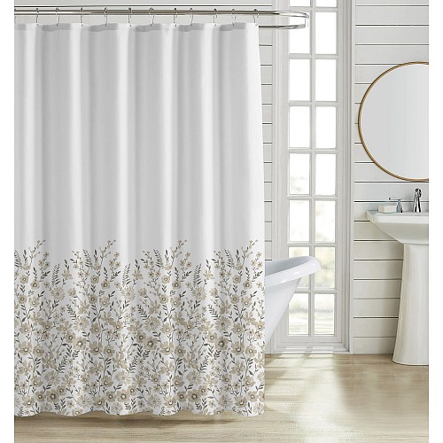 ΚΟΥΡΤΙΝΑ ΜΠΑΝΙΟΥ ΠΟΛΥΕΣΤΕΡΙΚΗ 180x180εκ 90gsm ΜΕ 12 ΚΡΙΚΟΥΣ ΛΟΥΛΟΥΔΑΤΟ ΣΧΕΔΙΟ ΣΕ ΓΗΙΝΟΥΣ ΤΟΝΟΥΣ ANKOR