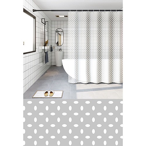 ΚΟΥΡΤΙΝΑ ΜΠΑΝΙΟΥ PEVA 180x180εκ. ΜΕ 12 ΚΡΙΚΟΥΣ ΚΑΙ ΣΧΕΔΙΟ ΠΟΥΑ ΟΒΑΛ ΣΕ ΓΚΡΙ ΦΟΝΤΟ ANKOR