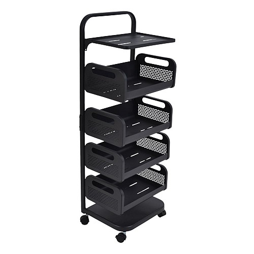 ΤΡΟΛΕΪ ΑΠΟΘΗΚΕΥΣΗΣ ΜΕΤΑΛΛΙΚΟΣ ΜΕ 4 ΚΑΛΑΘΙΑ ΚΑΙ 2 ΡΑΦΙΑ ΣΕ ΜΑΥΡΟ ΜΑΤ ΧΡΩΜΑ 37x22x106εκ. ANKOR