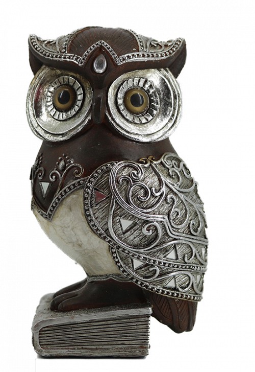 Διακοσμητική Κουκουβάγια Polyresin Ασημί 9.5x8.5x17εκ