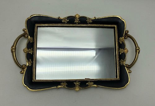 Δίσκος Με Καθρέφτη Πολυεστερικός Μαύρος/Χρυσός 36x22.5x4εκ.