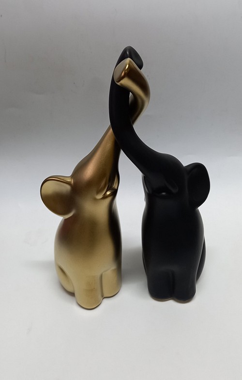Σετ 2 τεμαχίων Κεραμικά Ελεφαντάκια Χρυσό/Μαύρο Ματ   10.5X6.5X25.5cm & 7X5.5X21cm