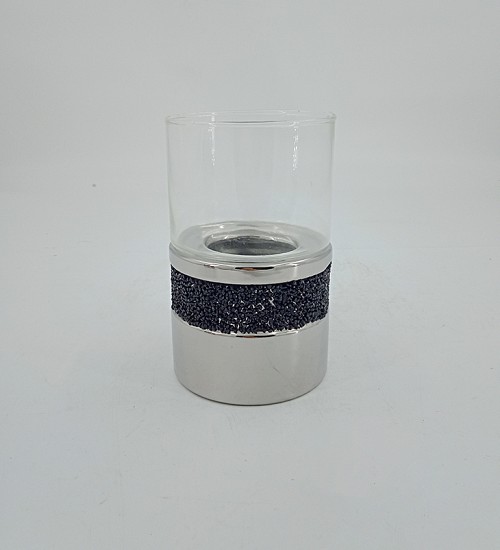 Κηροπήγιο Για Ρεσώ Κεραμικό Σε Ασημί Χρώμα Με Γυαλί Και Στρας 10x10x18cm