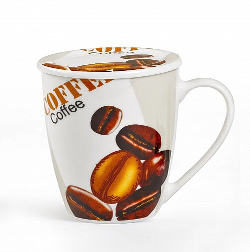 Κούπα πορσελάνης New Bone 360ml με καπάκι σχέδιο coffee grain