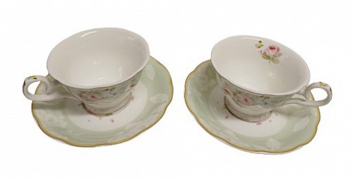 Σετ Φλυτζάνια Τσαγιού Πορσελάνης 2τεμ. Green Pastel Roses 8.5x15cm