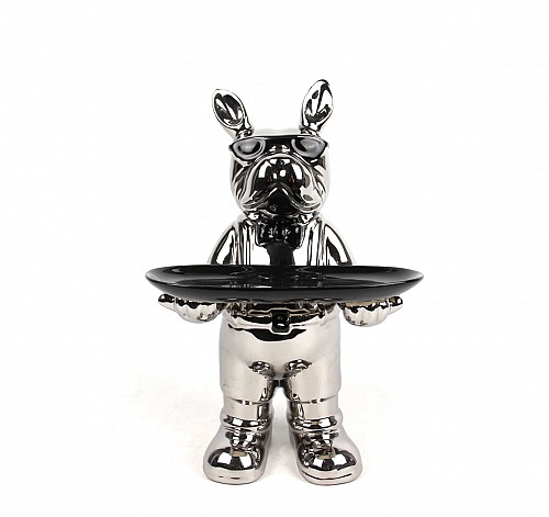 Κεραμικό Διακοσμητικό Σκυλάκι Ασημί /Μαύρο 30.50cm