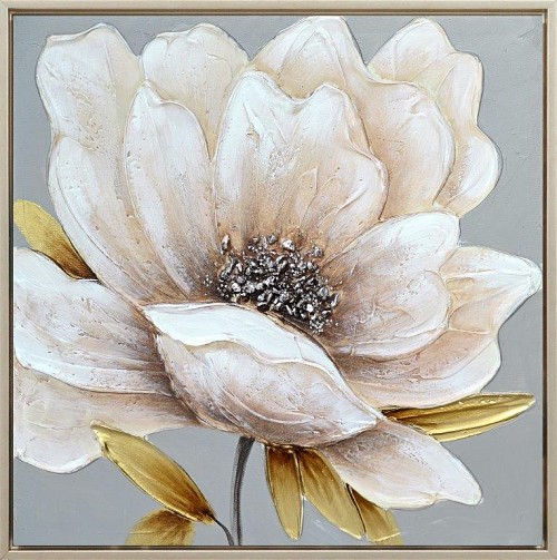 Πίνακας Σε Καμβά Λουλούδι σε Ασημί Κάδρο 62.5x62.5x2.8cm