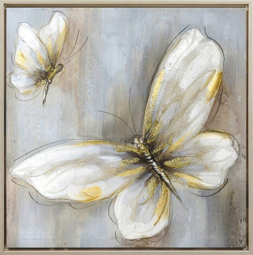 Πίνακας Σε Καμβά Πεταλούδα σε Ασημί Κάδρο 42.5x42.5x2.8cm