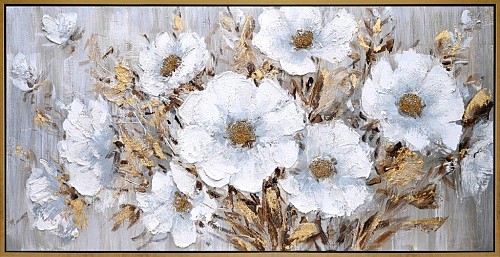 Πίνακας Σε Καμβά Λουλούδια σε Χρυσό Κάδρο 62x122x4.5cm