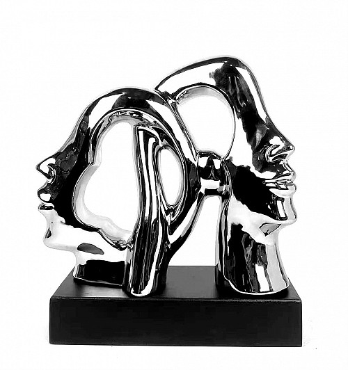 Κεραμικό Ασημί Διακοσμητικό Πρόσωπα σε Προφίλ Σε Βάση 32cm