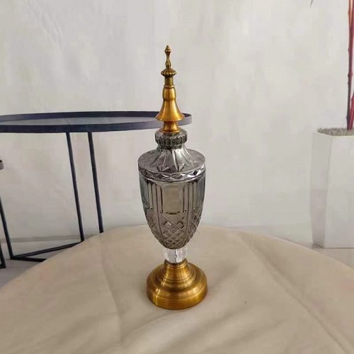 Διακοσμητική  Γυάλινη Φοντανιέρα Με Χρυσό Μεταλλικό Καπάκι Και Αντικέ Πόδι  38x9.5cm