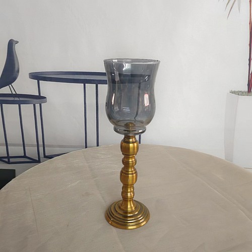 Γυάλινο Κηροπήγιο Με Μεταλλική Χρυσή Αντικέ Βάση 32x10cm
