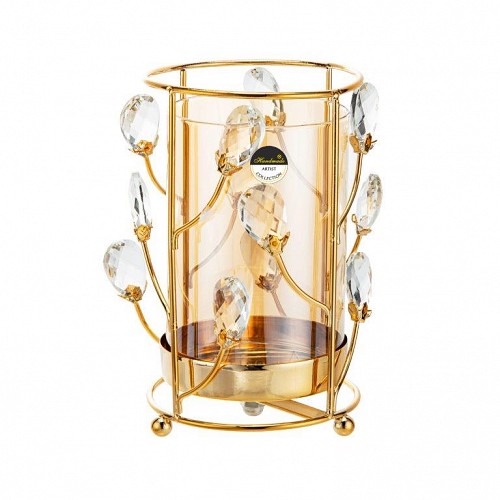 Κηροπήγιο Γυάλινο/ Μέταλλο Με Xρυσές Διακοσμητικές Διακλαδώσεις 11.8x11.8x19.2cm